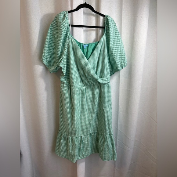 NWT Draper James RSVP Puff Sleeve Green Gingham Surplice Dress Plus Size 3XL 450 - Picture 4 of 11